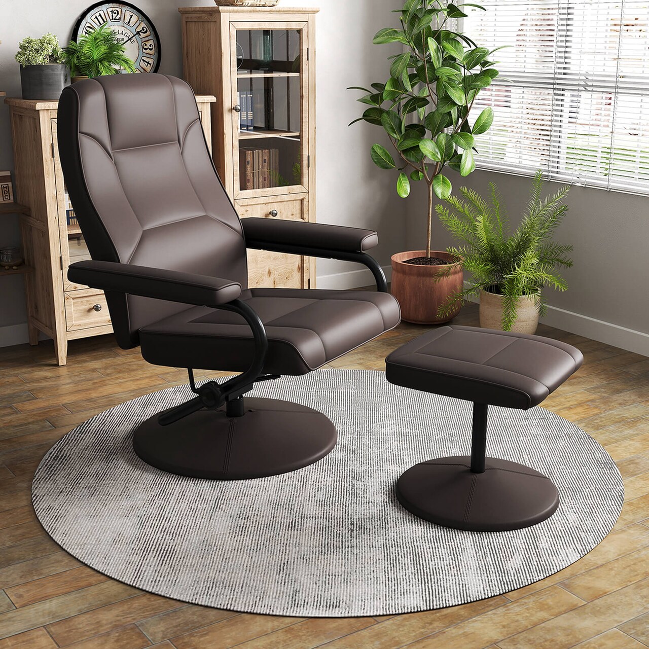 Costway Reclining Chair with Ottoman Lounge Accent Armchair Padded Seat Footrest for Bedroom